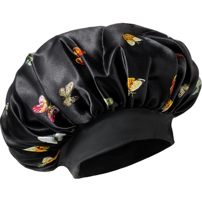 Satin Hair Bonnet - Saténová detská čiapka pre kučeravé vlasy s jemným lemom čierna