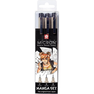 Sakura poxsdkman3 Pigma Micron black sada Manga 3 ks