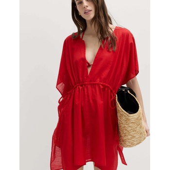 Marks & Spencer Кафтанна мини рокля от чиста памук с декоративно връзване Marks & Spencer червена Marks & Spencer | Cherven | ЖЕНИ | L
