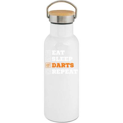 123TRIKO termoska Eat, sleep, darts, repeat. Bílý a oranžový tisk 500 ml