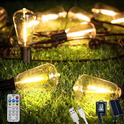 Solárna záhradná girlanda - 230V - USB - 30x LED - 9,8 m - teplá biela + diaľkové ovládanie - PYRIS LUMILED