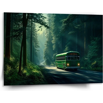 Sablio Obraz Zelený autobus v lese - 150x110 cm