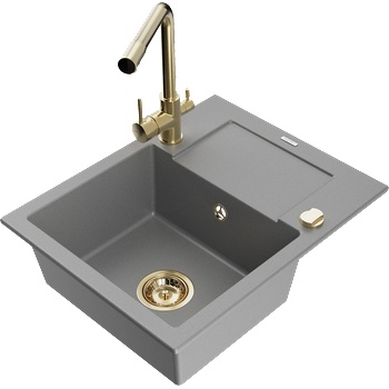 Mexen Enzo гранитна мивка с 1 отделение с изцедник и кухненски смесител Duero, сив - 6506-71-671600-50 (6506-71-671600-50)