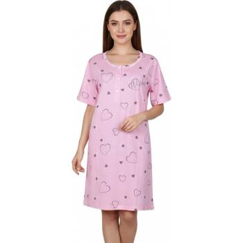 Макси нощница с къс ръкав в розово на сърца