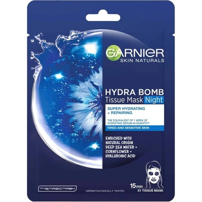 Garnier Skin Naturals Нощна лист маска за лице Hydra Bomb, 28 g