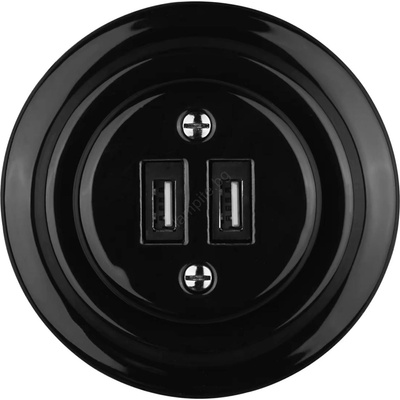 Bohemia Design - Порцеланова ретро USB захранваща розетка с рамка 2xUSB-A черна (BF0054)