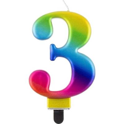 Svíčka - číslice "3" duhová 8cm 1 ks