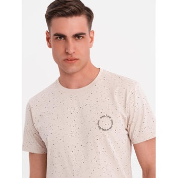 Ombre Clothing Мъжка памучна тениска с печат и кръгло деколте - бежова Ombre Clothing | Bezhov | МЪЖЕ | S