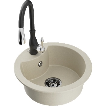 Mexen Diego еднокоморна гранитна мивка с кухненски смесител Savita, бежов - 6512-69-672601-70 (6512-69-672601-70)