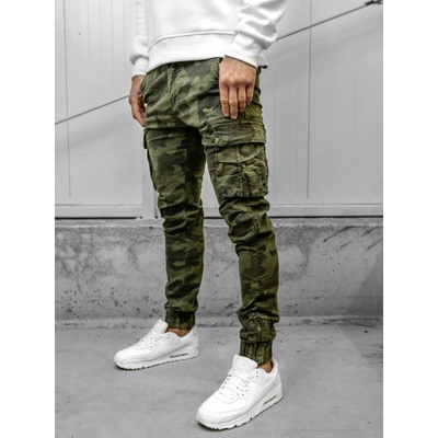 Bolf 2232A pánske cargo látkové jogger nohavice s maskáčovým vzorom Khaki