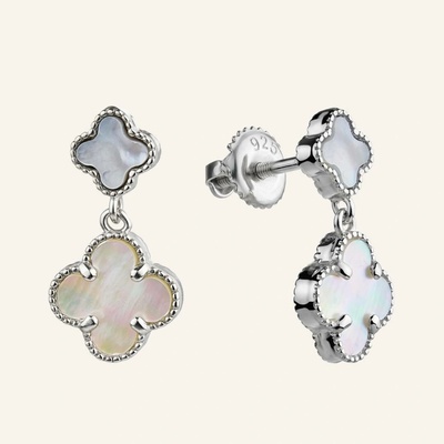 SilveAmo Stříbrné visací náušnice s perletí Clover Classic CK2P.1498