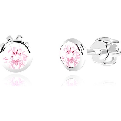 Duppi Dievčenské náušnice okrúhle DU 31746 z bieleho zlata s kamienkami ružovými zapínanie balónik