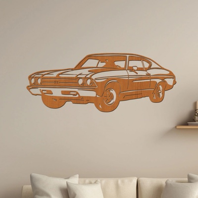 dřevo života Dřevěný obraz Chevrolet Chevelle SS F235 Rozměry (cm): 80x32, Zvolte barvu dekoru: Třešeň