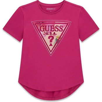 GUESS Цикламена асиметрична свободна тениска за момиче с цветно лого Guess