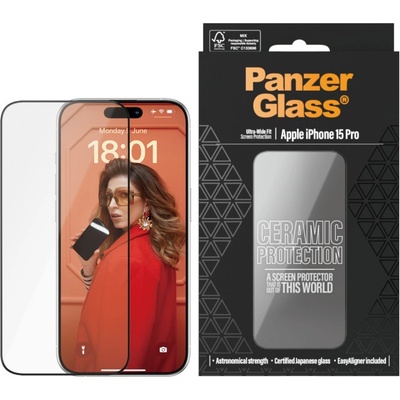 Panzer Стъклен протектор PanzerGlass - Ceramic Protection, iPhone 15 Pro, UWF, черен (5711724028380)