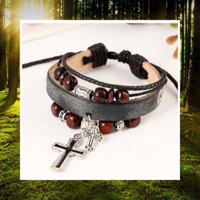 DN kožený náramok s korálkami Handmade 11 mix farieb