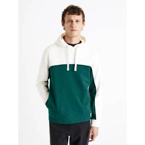 Celio Зелено и бяло мъжко памучно суитчърче с качулка Celio Debiding Celio | Zelen | МЪЖЕ | S