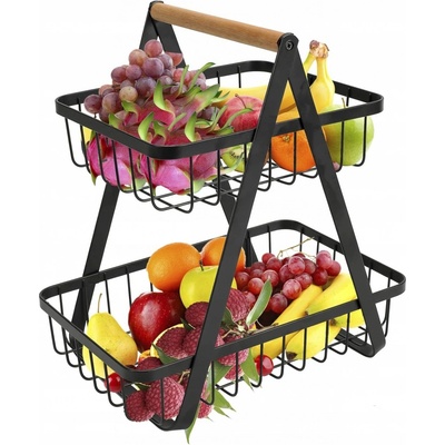 Ruhhy 24265 Dvoupatrový koš na ovoce kov dřevo – Zboží Dáma