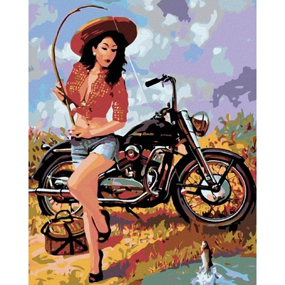 zuty Rybářka s motorkou 40 x 50 cm vypnuté plátno na rám 8596530048213