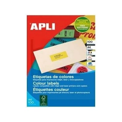 Etikety farebné 210x297mm APLI A4 100 hárkov fluo červené
