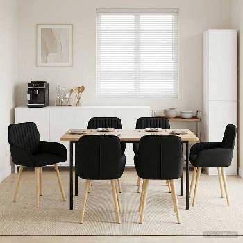 vidaXL Обедени столове 6 pcs Текстил Черно 56, 5 x 50 x 87, 5 см (3428203)