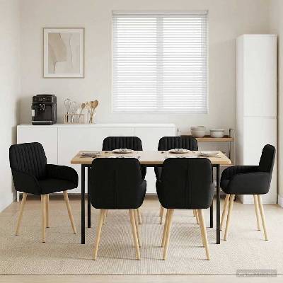 vidaXL Обедени столове 6 pcs Текстил Черно 56, 5 x 50 x 87, 5 см (3428203)