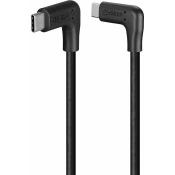 Lindy Кабел LINDY LNY-32023, от USB C(м) към USB C(м), 90° прав ъгъл, 1m, черен (LNY-32023)