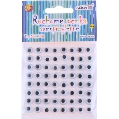 Oči pohyblivé 6mm, 64ks kulaté, samolepicí