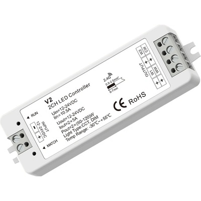 Ledshopik RF řídící jednotka DIMM-CCT pro CCT LED pásky 12V-24V 10A