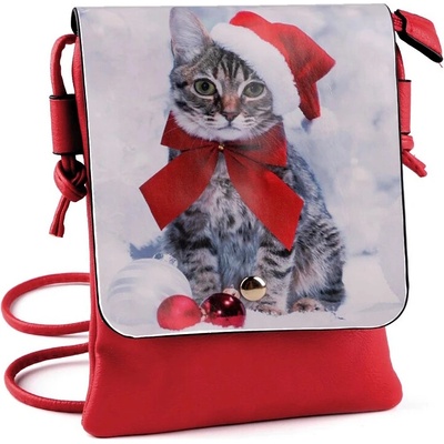 Charm malá crossbody kabelka s kočičkou vánoční červená
