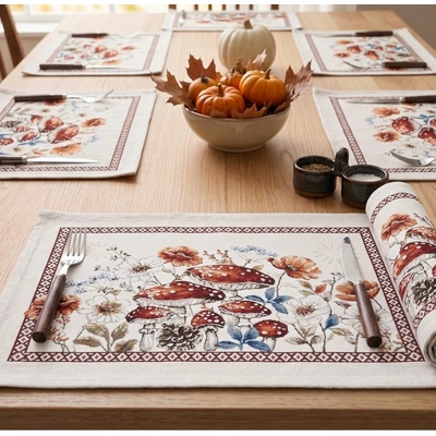 EVENIT Prestieranie pod tanier s jesenným motívom, žinilkové 006C muchotrávky ružová Bavlna/polyester 30x40 cm
