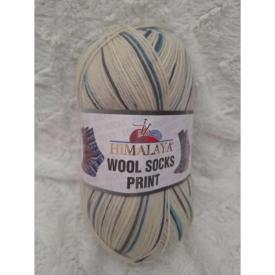 Himalaya Příze Wool socks print - S61-07 smetanová tyrkysovo-modrý proužek