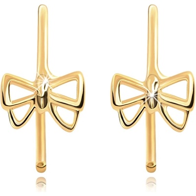 Šperky Eshop - Náušnice ve žlutém 14K zlatě - tenký neúplný kruh, lesklá mašlička S2GG116.01