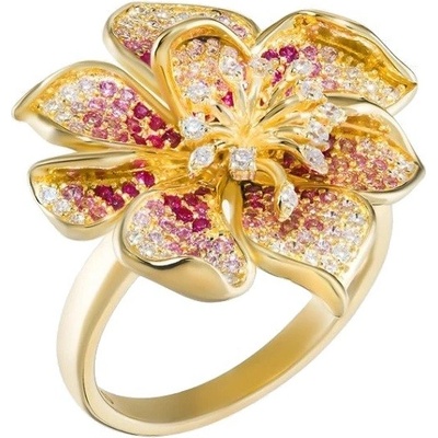 Preciosa Pozlacený prsten Rozkvetlý květ Mirage Royal Lagoon 5448Y69