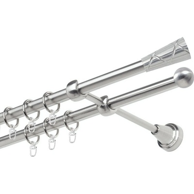 OK-GarnýžeCZ Garnýž kovová dvouřadá 19mm Trapezium nerez 100 cm do stěny / kroužky s háčkem