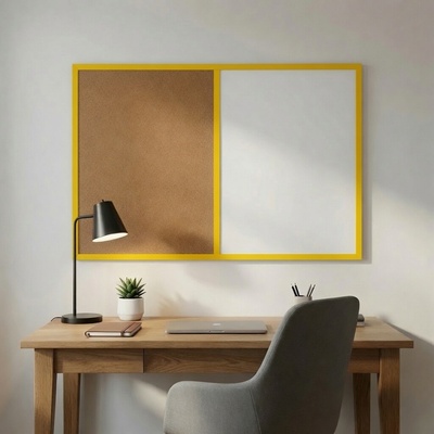 Toptabule.sk Kombinovaná tabuľa biela v žltom drevenom ráme COLOR 90 x 60 cm