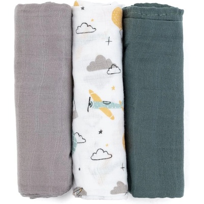 Petite&Mars Moussy пелени от плат Grey Planes 68 x 68 cm 3 бр