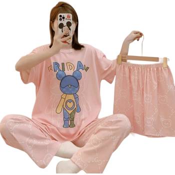 Image 1 of Дамска пижама в розово с апликация - 3 части