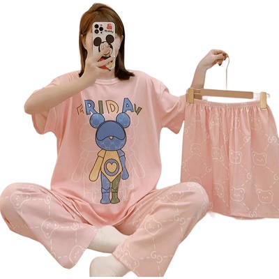 Дамска пижама в розово с апликация - 3 части