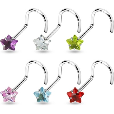 Šperky eshop zahnutý piercing do nosu z nerezavějící oceli zirkonová hvězdička U09.15 Zelená