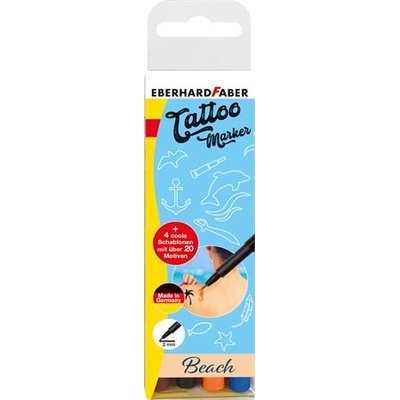 Eberhard Faber Комплект маркери за татуировки с шаблони, EBERHARD FABER „Beach, 4 различни цвята 559502 (559502)