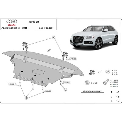 Scut Motor - Румъния Метална кора под двигател audi q5 (8r) от 2008 до 2012 (73864)