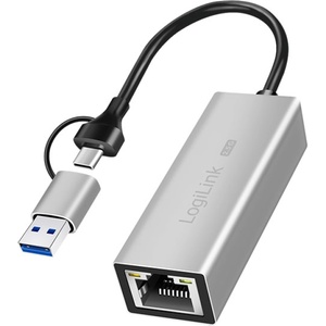 LogiLink UA0422, USB 3.2 Gen 1 USB-A/USB-C към 2.5G Ethernet, 2500Mbps, RJ-45, сив (UA0422)