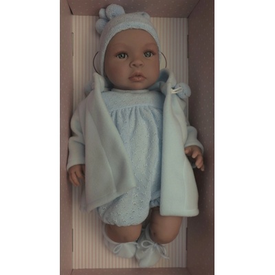 ASIVIL Realistické miminko LEO v modrém kabátku s kapucou 46 cm