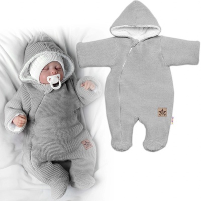 Zimná oteplená kombinéza overálok s kapucňou Baby Nellys světlo sivá