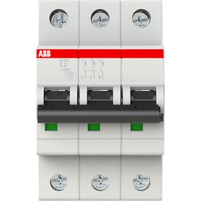 ABB Автоматичен прекъсвач ABB S203-C2 - 3 P, 2 A, 6 kA (2CDS253001R0024)