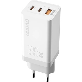 Dudao GaN Laptop Charger 65W - захранване за ел. мрежа за лаптопи, смартфони и таблети с USB-A и 2xUSB-C изходи с технология за бързо зареждане (бял)