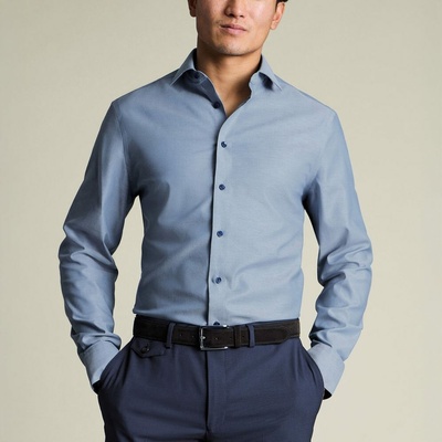 Charles Tyrwhitt Non-Iron Stretch Floral Printed Trim formální košile s potiskem na detailech klasické knoflíky extra slim fit steel blue