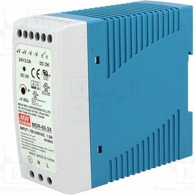 MEAN WELL MDR-60-24 Napájecí zdroj: spínaný; na lištu DIN; 60W; 24VDC; 2,5A; 85÷264VAC
