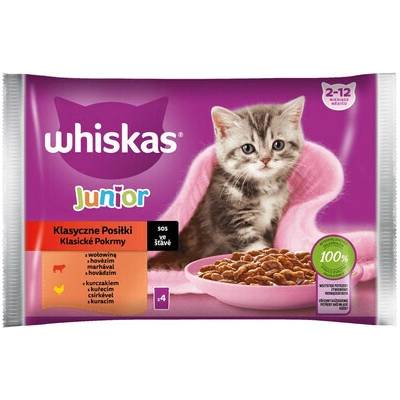 Whiskas Junior vrecko 4x Classic Meals krmivo pre mačiatka v omáčke s hovädzím a kuracím mäsom 85 g